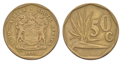 ЮАР 50 центов 1995 Зантедеския Эллиота (калла), герб KM 137 сталь плакированная бронзой 4618-628