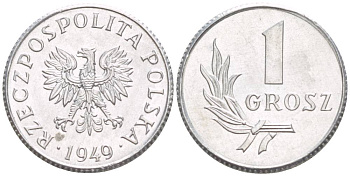 ПОЛЬША 1 ГРОШ 1949 MW KM 39 алюминий 4528-813