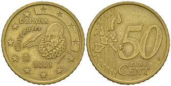 Испания 50 евроцентов 2001 M, Хуан Карлос I (1975-2014) KM 1045 нордик 4538-1252