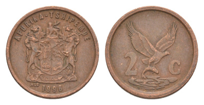 ЮАР 2 цента 1996 KM 159 сталь плакированная медью 4621-222