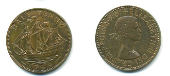 Великобритания 1/2 пенни 1966 Елизавета II (1952-2022) KM 896, Spink 4158 бронза 3999-127