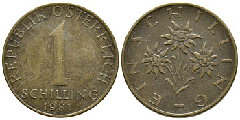 АВСТРИЯ 1 ШИЛЛИНГ 1981 KM 2886 алюминиевая бронза 36-536