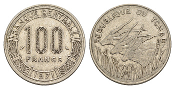 Чад 100 франков 1971 KM 2 никель 4646-542