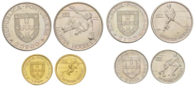 Португалия набор из 4 монет (1, 2,5, 5 и 25 эскудо) 1982 Чемпионат мира по хоккею на роликах KM 612, 613, 615 и 616 UNC 4670-1036-1037