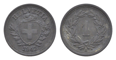 Швейцария 1 раппен 1942 B KM 3a цинк 4630-429