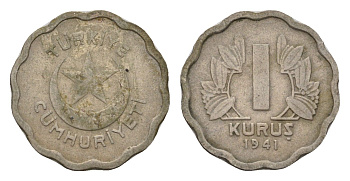 Турция 1 куруш 1941 KM 867 медно-никель 4655-563