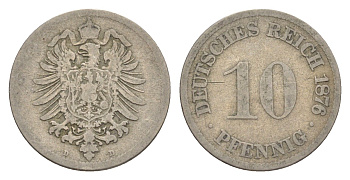 Германия 10 пфеннигов 1876 D, Вильгельм I (1871-1888) KM 4, J. 4 медно-никель 4640-218