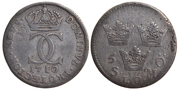 Швеция 5 эре 1710 Карл XII (1697-1718) KM 310 серебро 4179-727