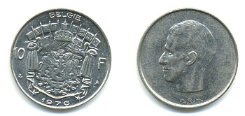 Бельгия 10 франков 1976 Belgie, Бодуэн I (1951-1993) KM 156.1 никель 86-1356