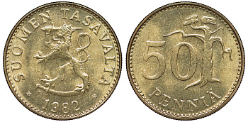 Финляндия 50 пенни 1982 K KM 48 алюминиевая бронза UNC 259-634