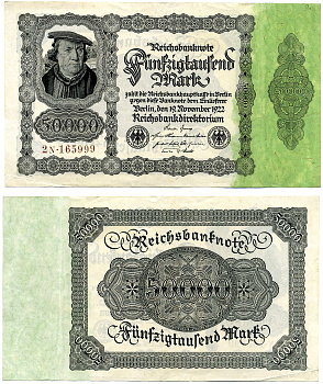 ГЕРМАНИЯ 50000 МАРОК 1922 19 НОЯБРЯ 1922, НОМЕР ШЕСТИЗНАЧНЫЙ, СЕРИЯ N Pick 79, Роземберг 79d бумага XF 7553-44-1