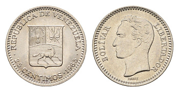 Венесуэла 25 сентимо 1965 Симон Боливар, год-тип Y 40 никель UNC 4669-333