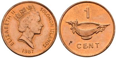 Соломоновы острова 1 цент 1987 Елизавета II (1953-) KM 24 сталь плакированная бронзой aUNC 4602-851