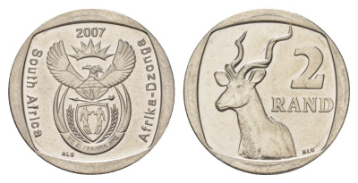 ЮАР 2 ранда 2007 KM 296 медь плакированная никелем UNC 4628-155