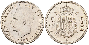 Испания 5 песет 1983 Хуан Карлос I (1975-2014) KM 823 медно-никель UNC 4583-1232