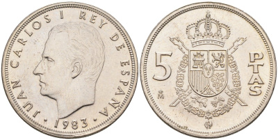 Испания 5 песет 1983 Хуан Карлос I (1975-2014) KM 823 медно-никель UNC 4583-1232
