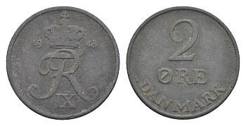 Дания 2 эре 1948 C; S, Фредерик IX (1947-1972) KM 840 цинк 4651-455