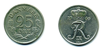 ДАНИЯ 25 ЭРЕ 1965 KM 850 медно-никель 04-923