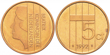 Нидерланды 5 центов 1992 Беатрикс (1980-2013) КМ 202 бронза 4547-815