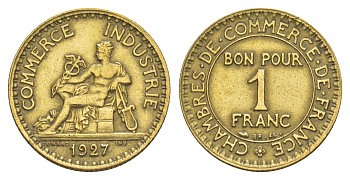 Франция 1 франк 1927 KM 876 алюминиевая бронза 4539-842