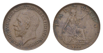 Великобритания 1 фартинг 1932 Георг V (1910-1936) KM 825, Spink 4061 бронза 3851-1141