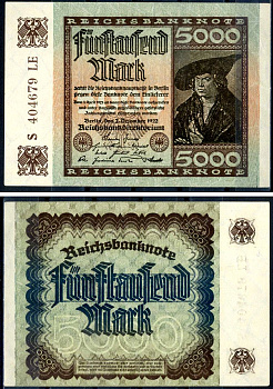 Германия 5000 марок 1922 2 декабря 1922, водяной знак I, серия LE, буква S Pick 81 c бумага 8589-38-3-2