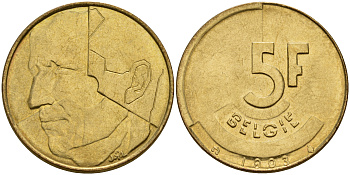 Бельгия 5 франков 1993 Belgie KM 164 алюминиевая бронза плакированная латунью    4187-436