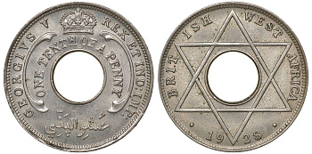 Британская Западная Африка 1/10 пенни 1928 Георг V KM 7 медно-никель 51-1625