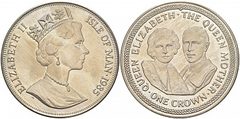 ОСТРОВ МЭН 1 КРОНА 1985 ГЕОРГ VI И ЕЛИЗАВЕТА, ПОРТРЕТ КМ 217 медно-никель UNC 73-523