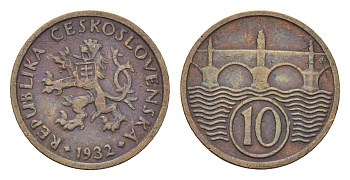 Чехословакия 10 геллеров 1932 KM 3 медь цинк 4643-1035