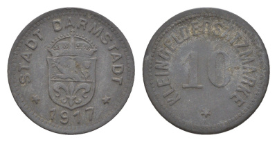 Дармштадт 10 пфеннигов 1917 Funck 88.1A, Men05 4934.1, Men18 6167.1 цинк 4643-947