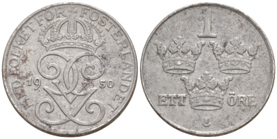 Швеция 1 эре 1950 Густав V (1907-1950) KM 810 железо UNC 187-766