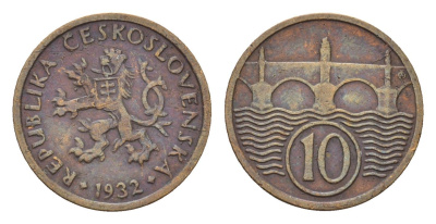 Чехословакия 10 геллеров 1932 KM 3 медь цинк 4643-1035