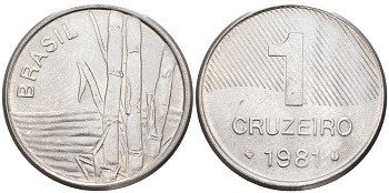 Бразилия 1 крузейро 1981 сахарный тростник KM 590 нержавеющая сталь 213-732