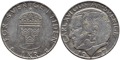 Швеция 1 крона 1977 Карл XVI Густав (1973- ) KM 852 медь плакированная медно-никелем 4397-837