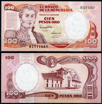 Колумбия 100 песо 1991 Антонио Нариньо, Вилья-де-Лейва, старый печатный станок, Imprenta de Billetes, Santa Fe de Bogota Pick 426A  бумага  UNC (пресс) 447-74-2-1