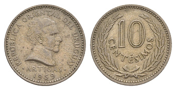 Уругвай 10 сентесимо 1959 KM 35 медно-никель 4649-756