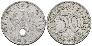 Германия 50 рейхспфеннигов 1943 G KM 96, J. 372 алюминий 4577-352