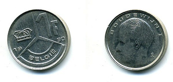 БЕЛЬГИЯ 1 ФРАНК 1990 BELGIE KM 171 сталь плакированная никелем 25-1441