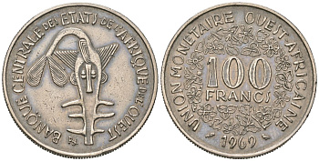 Западная Африка (BCEAO) 100 франков 1969 KM 4 никель 4388-823