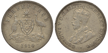 Австралия 3 пенса 1914 Георг V (1910-1936) KM 24 серебро 272-313