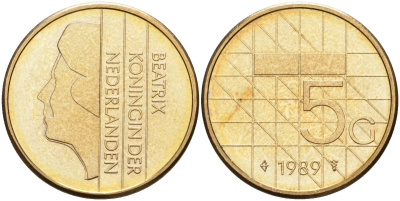 Нидерланды 5 гульденов 1989 Беатрикс (1980-2013) KM 210 никель плакированный бронзой 4116-155