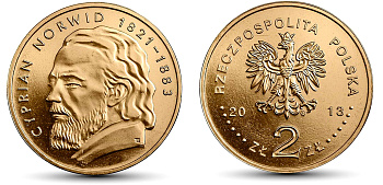 Польша 2 злотых 2013 MW, Циприан Камиль Норвид KM 856 нордик UNC 4676-952