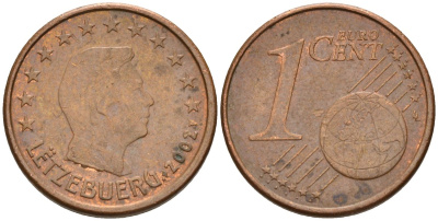 Люксембург 1 евроцент 2002 Великий Герцог Анри KM 75 сталь плакированная медью 4596-847
