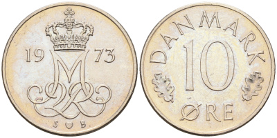Дания 10 эре 1973 S. B, Маргрете II (1972-) КМ 860.1 медно-никель    4169-223