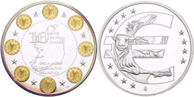 НИДЕРЛАНДЫ МЕДАЛЬ 2012 СЕРИЯ 10 ЛЕТ ЕВРО, ИРЛАНДИЯ, СЕРЕБРЕНИЕ, ПОЗОЛОТА, ДИАМЕТР 40 ММ., ПОХИЩЕНИЕ ЕВРОПЫ PROOF 1082-6-41