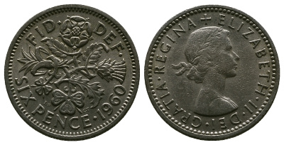 Великобритания 6 пенсов 1960 Елизавета II (1952-2022) KM 903, Spink 4149 медно-никель 4381-728