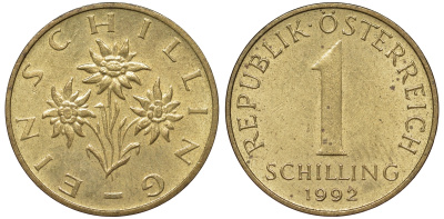 Австрия 1 шиллинг 1992 KM 2886 алюминиевая бронза 51-1252