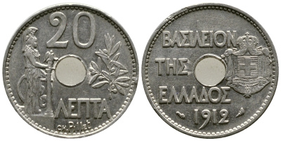 Греция 20 лепта 1912 король Георг I (1863-1913), Афина KM 64 никель 51-1044