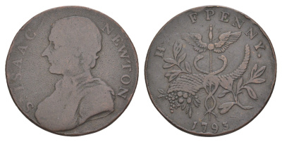 Великобритания, Мидлсекс 1/2 пенни 1793 Исаак Ньютон, токен, гурт с надписью Dalton & Hamer 1033 медь 4631-1057